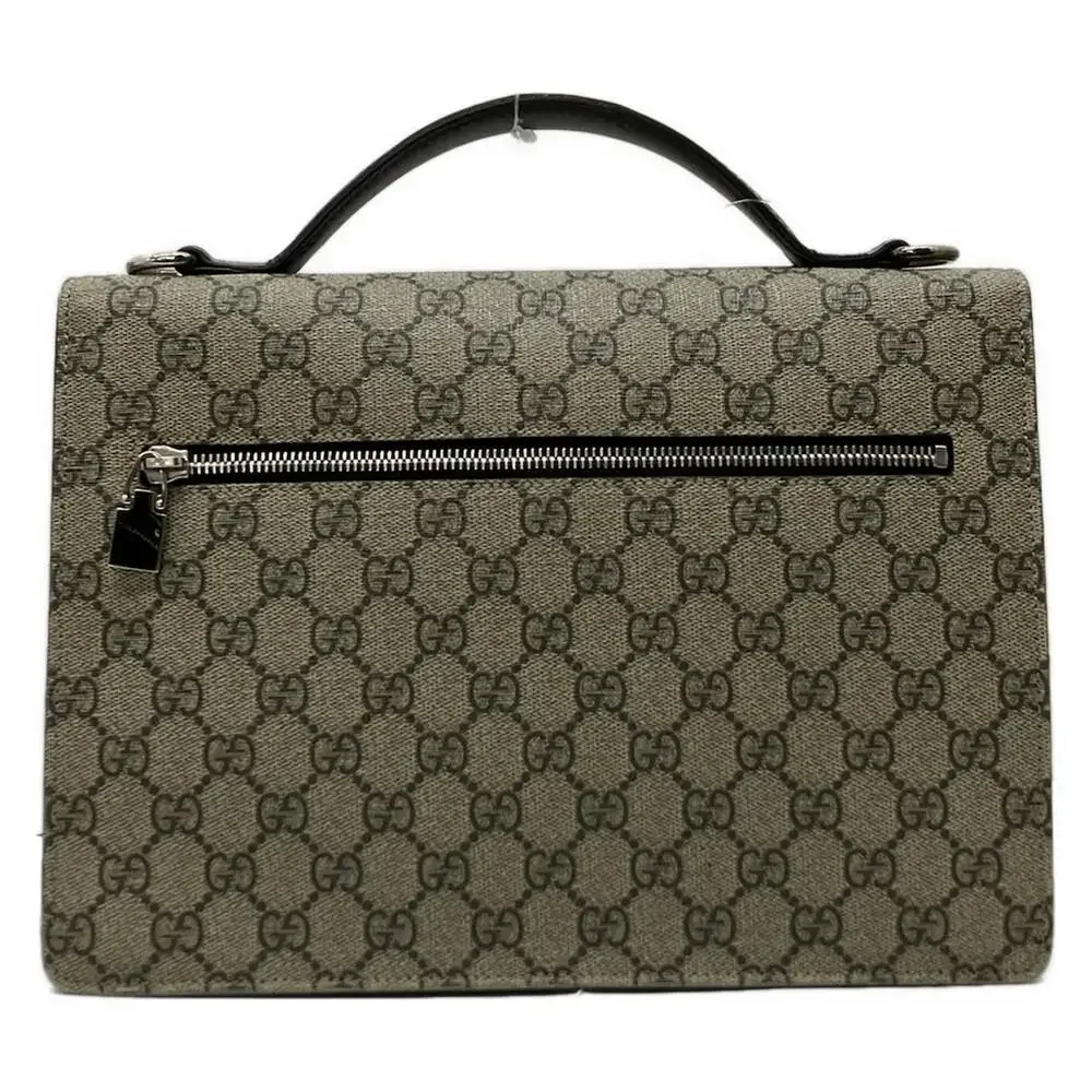 Gucci GG Plus/GG Supreme Handbag 223650 Beige Dark Brown PVC Leather